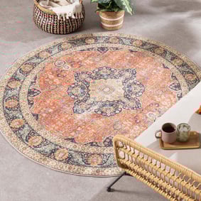 Tapis ovale d'extérieur vintage - Kairo Medaillon Terra/Bleu Foncé