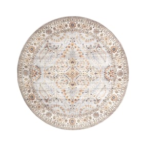 Tapis d'extérieur rond vintage - Santo Flora Gris Clair - sfeer