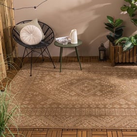 Tapis d'extérieur en jute - Mavi Medaillon Marron/Crème