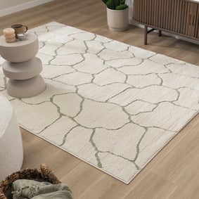 Tapis moderne intérieur et extérieur - Yune Stone Crème/Vert