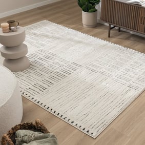 Tapis moderne intérieur et extérieur - Yune Lines Crème/Noir
