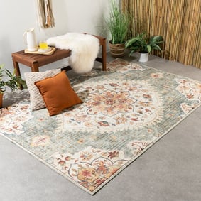 Tapis ovale à poils longs - Santo Mandala Vert Olive
