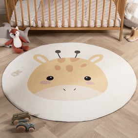 Tapis rond lavable pour enfant - Sammy Giraffe Jaune