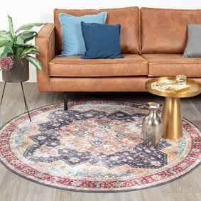 Tapis rond vintage - Azara Bleu/Rouge