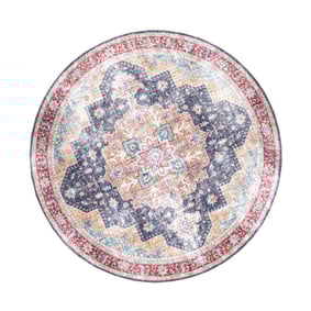 Tapis vintage rond - Azara Bleu/Rouge - product