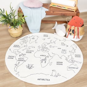 Tapis enfant rond - Globe Crème