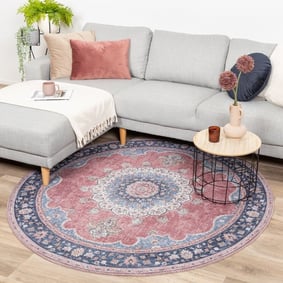Tapis vintage rond - Lily Medaillon Rouge/Rose