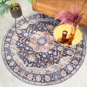 Tapis vintage rond - Imagine Medaillon Bleu