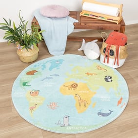 Tapis enfant rond - Globe Bleu Clair