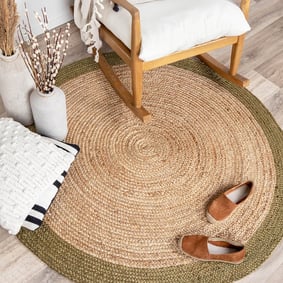 Tapis en jute - Fair Rond Naturel/Vert