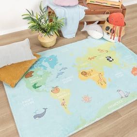 Tapis enfant - Globe Bleu Clair