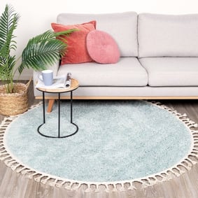 Tapis rond à poils longs - Lofty Fringe Bleu Clair
