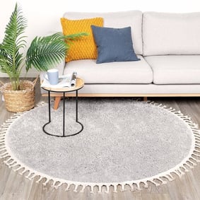 Tapis rond à poils longs - Lofty Fringe Gris Clair