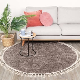 Tapis rond à poils longs - Lofty Fringe Taupe