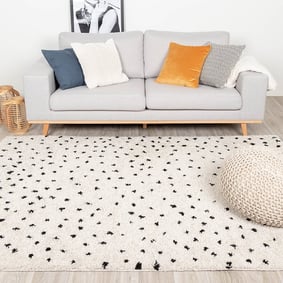 Tapis à poils longs - Grand Dots Crème/Noir