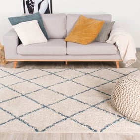 Tapis à poils longs - Grand Lines Crème/Bleu