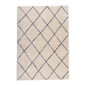 Tapis à poils longs - Grand Lines Crème/Bleu - sfeer