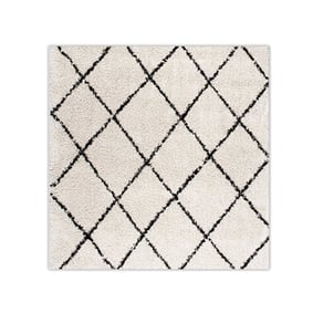 Tapis carré à poils longs - Grand Lines Crème/Noir - product