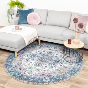 Tapis vintage rond - Lily Oriental Bleu/Rose
