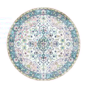Tapis vintage rond - Lily Oriental Bleu/Rose - product