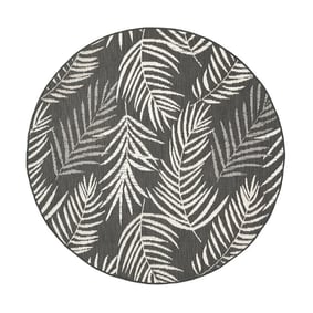 Tapis d'extérieur rond - Malta Leaves Noir - product