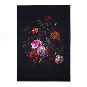 Tapis rond à fleurs - Florine Noir/Rose - product