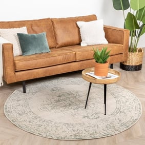 Tapis vintage rond - Spring Ethnic Crème/Vert