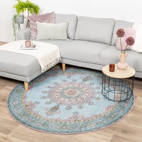 Tapis vintage rond - Lily Medaillon Bleu Clair