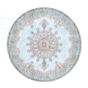 Tapis vintage rond - Lily Medaillon Bleu Clair - product