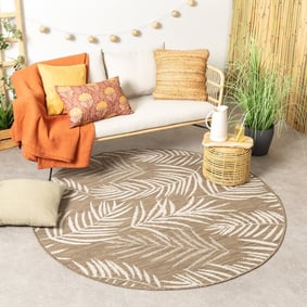Tapis d'extérieur rond - Malta Leaves Naturel