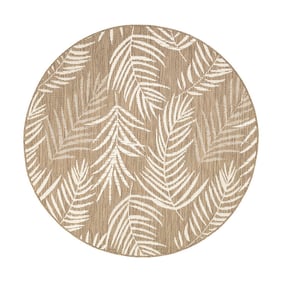 Tapis d'extérieur rond - Malta Leaves Naturel - product