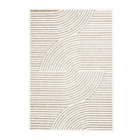 Tapis d'intérieur et d'extérieur moderne - Nori Curves Blanc/Taupe - sfeer