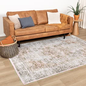 Tapis lavable - Nova Medaillon Gris Clair