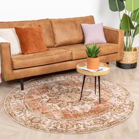 Tapis vintage rond - Spring Medaillon Terra/Crème