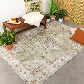 Tapis ovale à poils longs - Santo Medaillon Vert