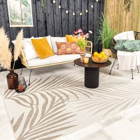 Tapis d'extérieur en jute - Nomad Leaves Crème