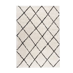 Tapis à poils longs - Grand Lines Crème/Noir - product