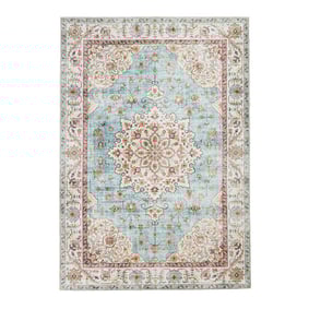 Tapis ovale à poils longs - Santo Medaillon Bleu Clair - product