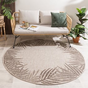 Tapis rond d'extérieur vintage - Tiga Edge Taupe