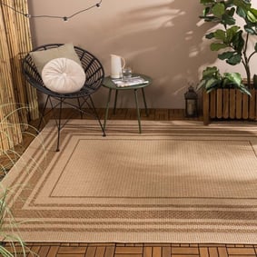 Tapis d'extérieur en jute - Mavi Border Crème/Marron