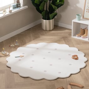 Tapis rond lavable - Cloudy Dots Blanc