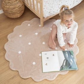 Tapis rond lavable - Cloudy Dots Beige