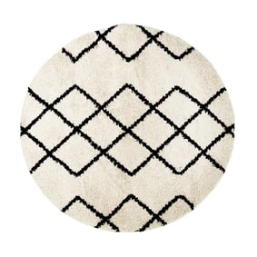 Tapis rond à poils longs - Grand Diamond Crème/Noir - product
