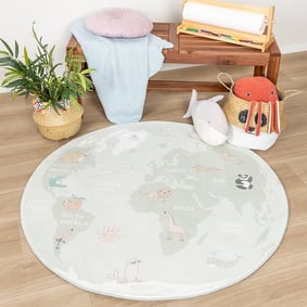 Tapis enfant rond - Globe Menthe