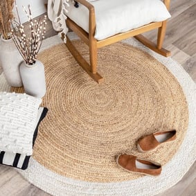 Tapis en jute - Fair Rond Naturel/Blanc