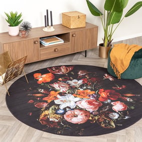 Tapis rond à fleur - Florine Noir/Orange
