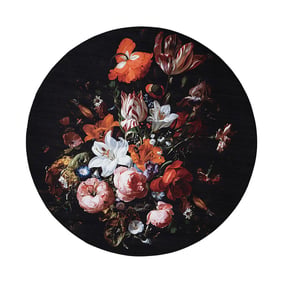 Tapis rond à fleur - Florine Noir/Orange - sfeer