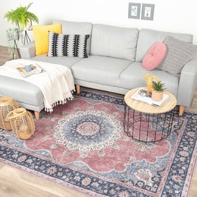 Tapis vintage - Lily Medaillon Rouge/Rose