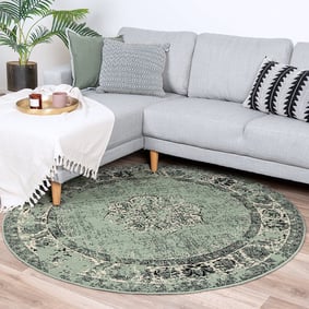 Tapis vintage rond - Wonder Vert/Noir