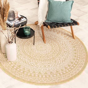 Tapis d'extérieur rond - Summer Azteca Jaune